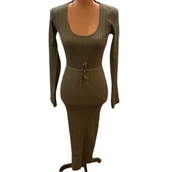 Wayf Dresses & Skirts - WAYF “Alexi” Green Ribbed Long Sleeve Midi Dress – Size Medium – NWOT